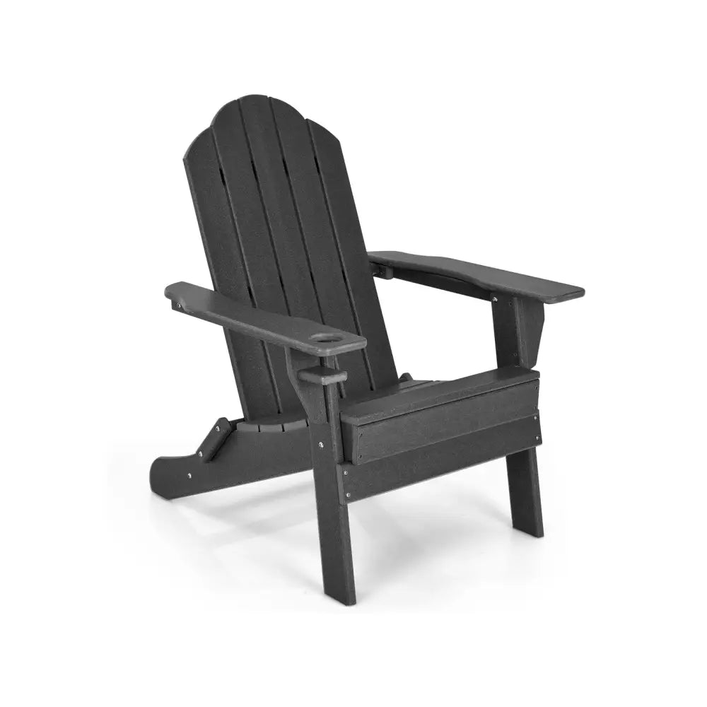 Foldable Weather Resistant Patio Chair with Built-in Cup Holder-Black - Black - Adirondack Chairs