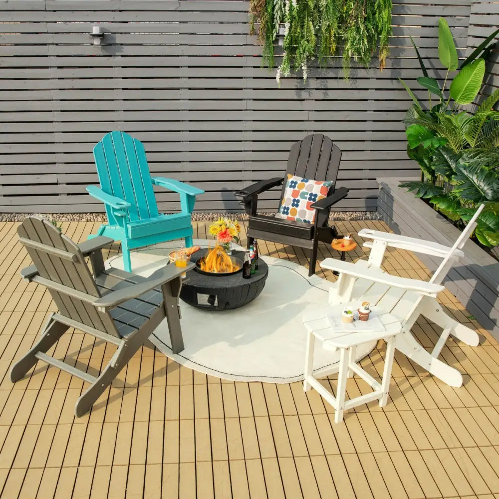 Foldable Weather Resistant Patio Chair with Built-in Cup Holder-Black - Black - Adirondack Chairs