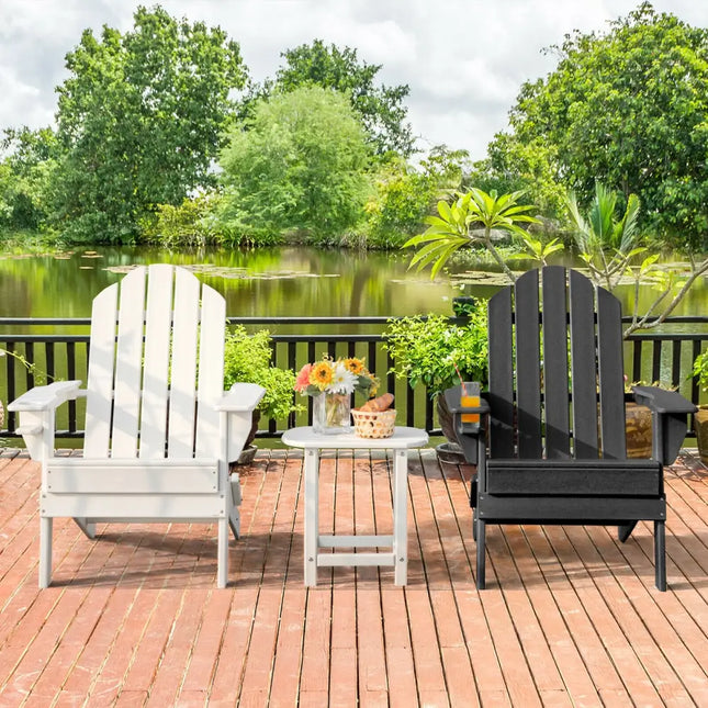 Foldable Weather Resistant Patio Chair with Built-in Cup Holder-Black - Black - Adirondack Chairs