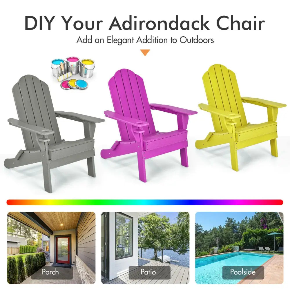 Foldable Weather Resistant Patio Chair with Built-in Cup Holder-Gray - Gray - Adirondack Chairs