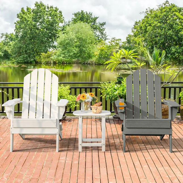 Foldable Weather Resistant Patio Chair with Built-in Cup Holder-Gray - Gray - Adirondack Chairs