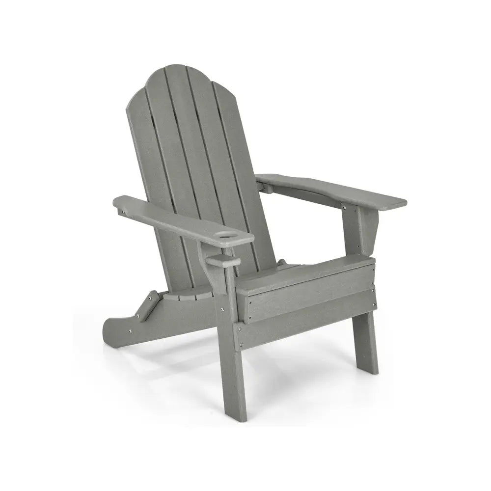 Foldable Weather Resistant Patio Chair with Built-in Cup Holder-Gray - Gray - Adirondack Chairs