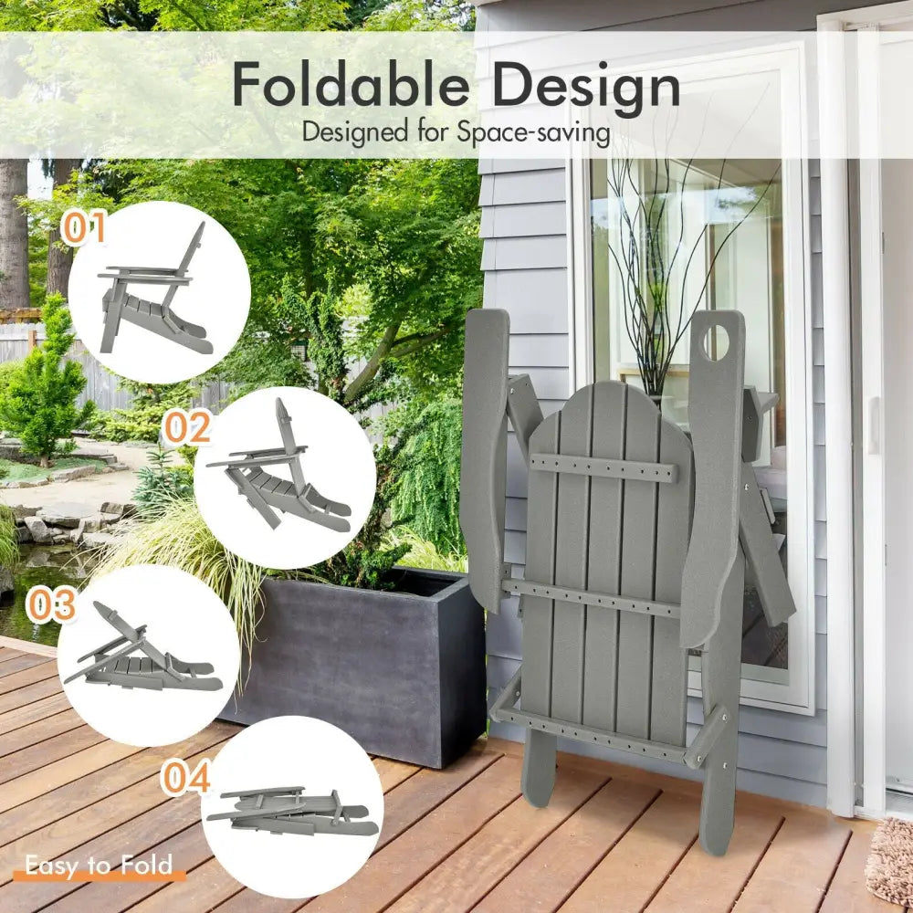 Foldable Weather Resistant Patio Chair with Built-in Cup Holder-Gray - Gray - Adirondack Chairs