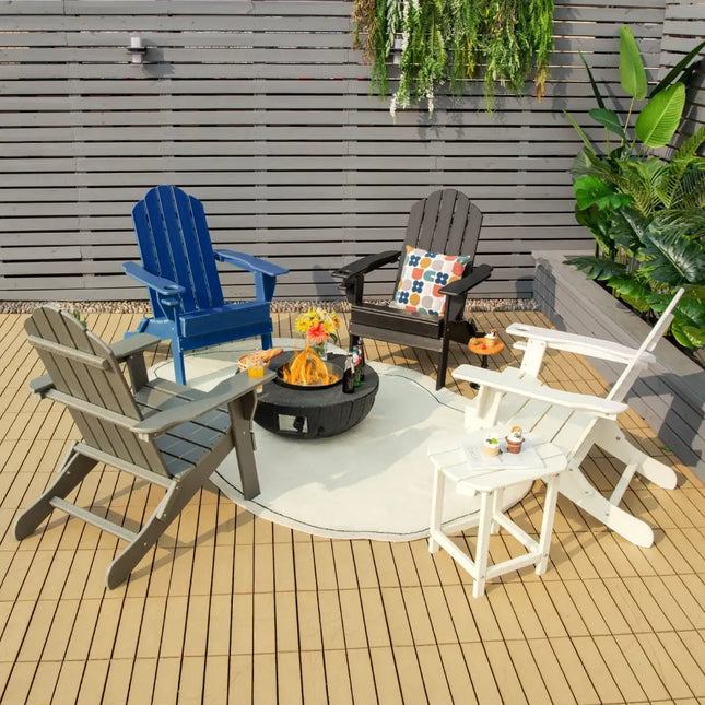 Foldable Weather Resistant Patio Chair with Built-in Cup Holder-Navy - Navy - Adirondack Chairs