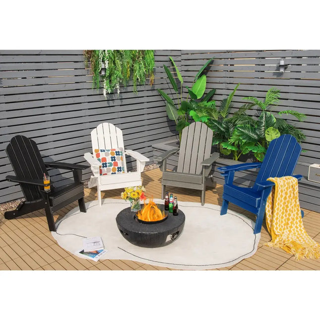 Foldable Weather Resistant Patio Chair with Built-in Cup Holder-Navy - Navy - Adirondack Chairs