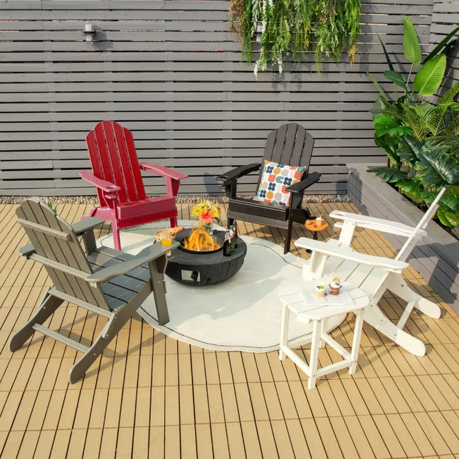 Foldable Weather Resistant Patio Chair with Built-in Cup Holder-Red - Red - Adirondack Chairs