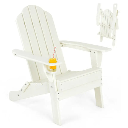Foldable Weather Resistant Patio Chair with Built-in Cup Holder-White - White - Adirondack Chairs