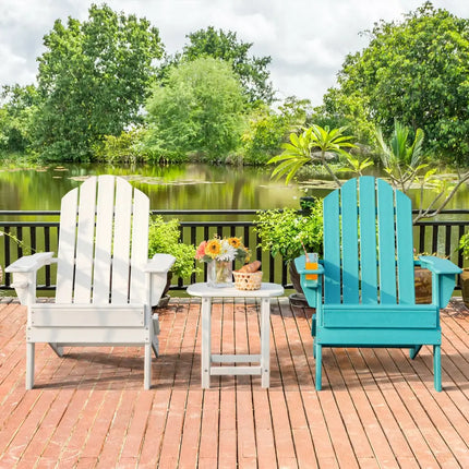 Foldable Weather Resistant Patio Chair with Built-in Cup Holder-White - White - Adirondack Chairs