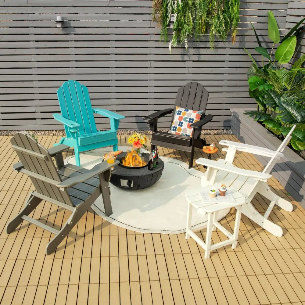 Foldable Weather Resistant Patio Chair with Built-in Cup Holder-White - White - Adirondack Chairs