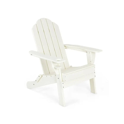 Foldable Weather Resistant Patio Chair with Built-in Cup Holder-White - White - Adirondack Chairs