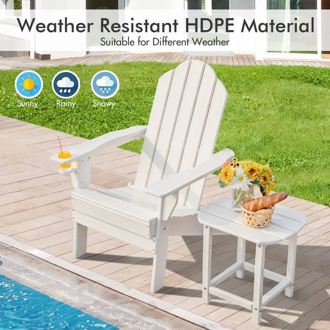 Foldable Weather Resistant Patio Chair with Built-in Cup Holder-White - White - Adirondack Chairs