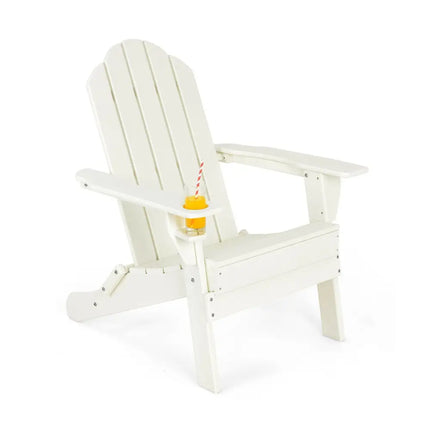 Foldable Weather Resistant Patio Chair with Built-in Cup Holder-White - White - Adirondack Chairs