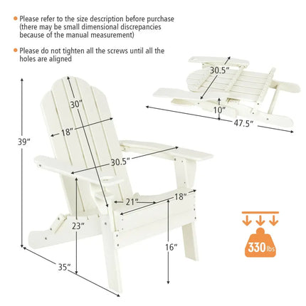 Foldable Weather Resistant Patio Chair with Built-in Cup Holder-White - White - Adirondack Chairs