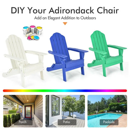 Foldable Weather Resistant Patio Chair with Built-in Cup Holder-White - White - Adirondack Chairs