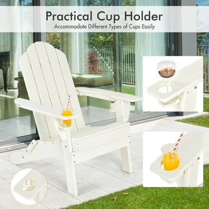 Foldable Weather Resistant Patio Chair with Built-in Cup Holder-White - White - Adirondack Chairs