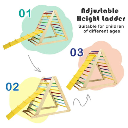 Foldable Wooden Climbing Triangle Indoor with Ladder for Toddler Baby-Multicolor - Multicolor - Climbers & Slides