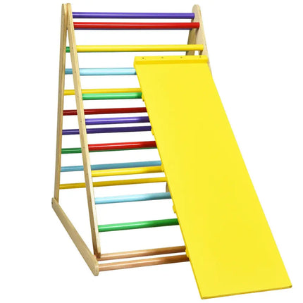 Foldable Wooden Climbing Triangle Indoor with Ladder for Toddler Baby-Multicolor - Multicolor - Climbers & Slides