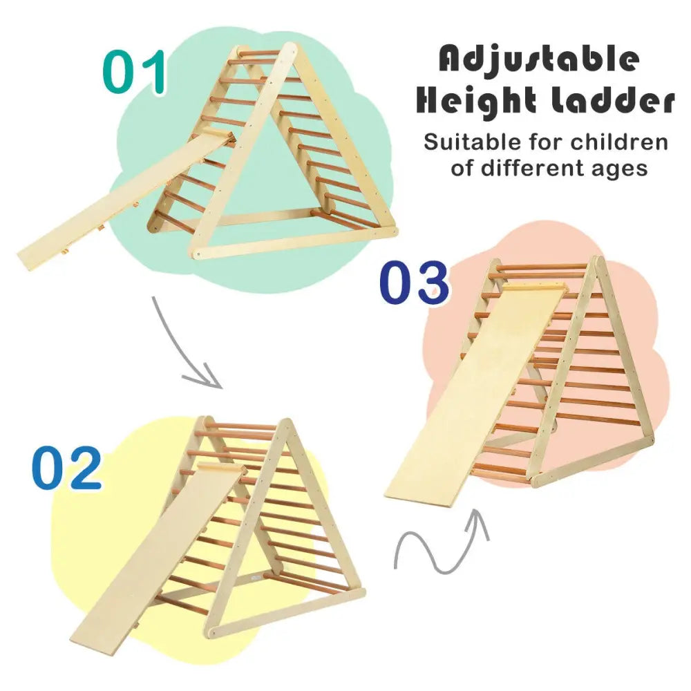 Foldable Wooden Climbing Triangle Indoor with Ladder for Toddler Baby-Natural - Natural - Climbers & Slides