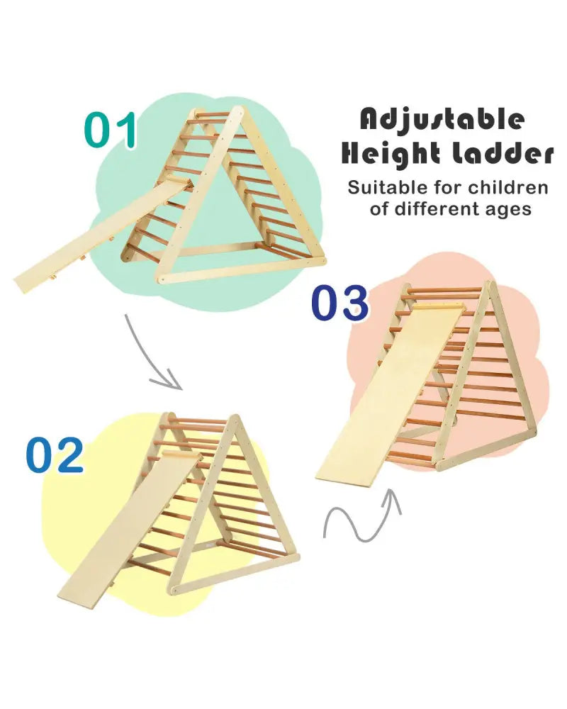 Foldable Wooden Climbing Triangle Indoor with Ladder for Toddler Baby-Natural - Natural - Climbers & Slides