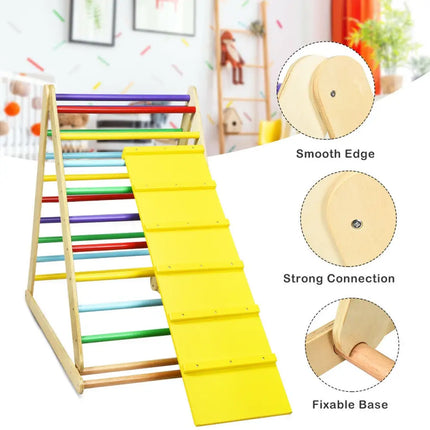 Foldable Wooden Climbing Triangle Indoor with Ladder for Toddler Baby-Multicolor - Multicolor - Climbers & Slides