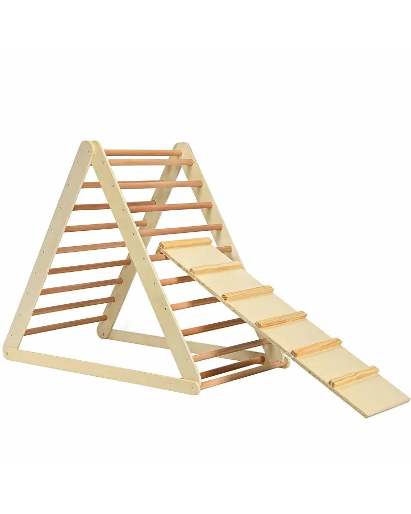 Foldable Wooden Climbing Triangle Indoor with Ladder for Toddler Baby-Natural - Natural - Climbers & Slides