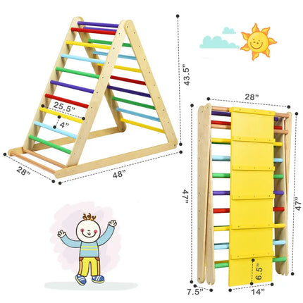 Foldable Wooden Climbing Triangle Indoor with Ladder for Toddler Baby-Multicolor - Multicolor - Climbers & Slides