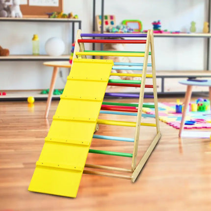 Foldable Wooden Climbing Triangle Indoor with Ladder for Toddler Baby-Multicolor - Multicolor - Climbers & Slides