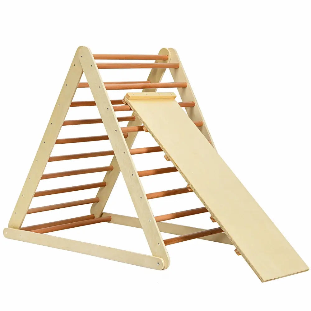 Foldable Wooden Climbing Triangle Indoor with Ladder for Toddler Baby-Natural - Natural - Climbers & Slides