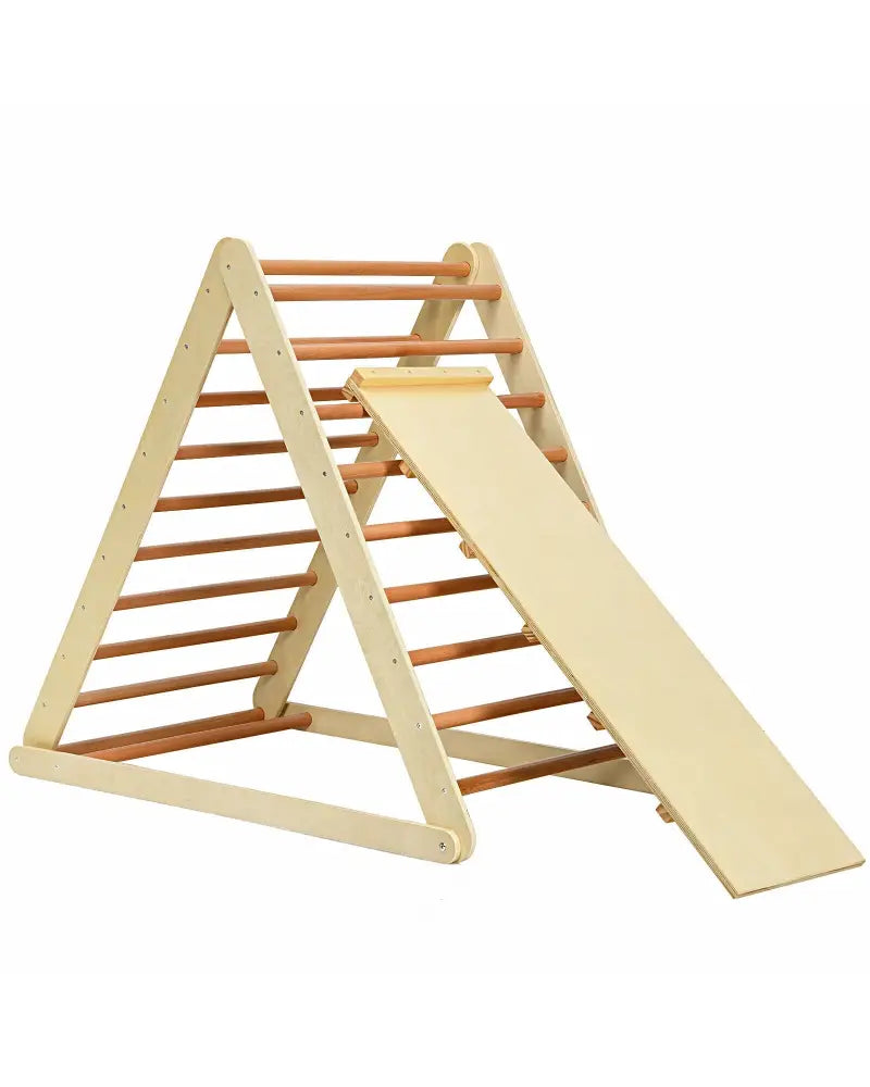 Foldable Wooden Climbing Triangle Indoor with Ladder for Toddler Baby-Natural - Natural - Climbers & Slides