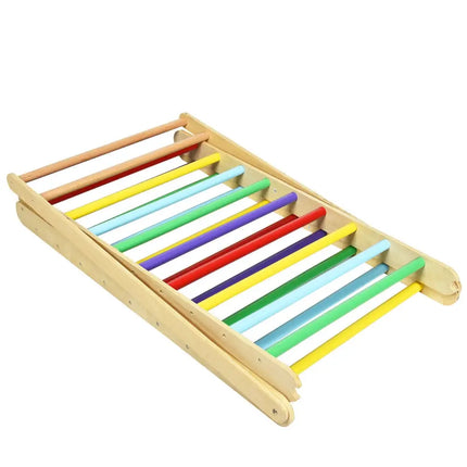 Foldable Wooden Climbing Triangle Indoor with Ladder for Toddler Baby-Multicolor - Multicolor - Climbers & Slides