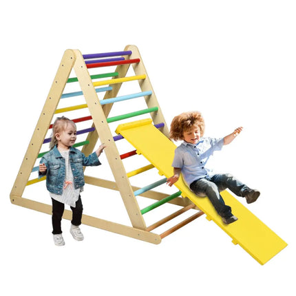 Foldable Wooden Climbing Triangle Indoor with Ladder for Toddler Baby-Multicolor - Multicolor - Climbers & Slides
