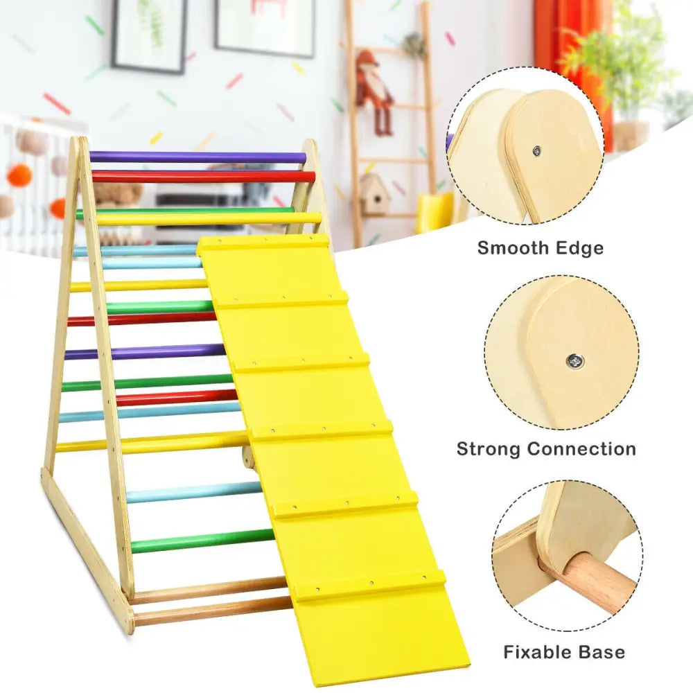 Foldable Wooden Climbing Triangle Indoor with Ladder for Toddler Baby-Multicolor - Multicolor - Climbers & Slides