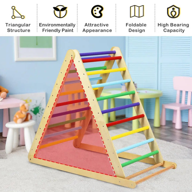 Foldable Wooden Climbing Triangle Indoor with Ladder for Toddler Baby-Multicolor - Multicolor - Climbers & Slides