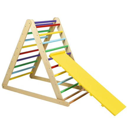 Foldable Wooden Climbing Triangle Indoor with Ladder for Toddler Baby-Multicolor - Multicolor - Climbers & Slides