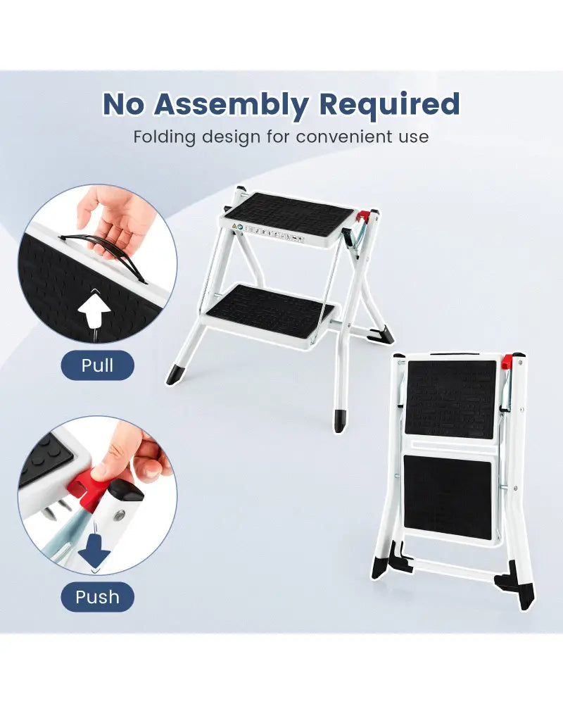 Folding 2 Step Ladder wiht Anti-Slip Pedal and Large Foot Pads-Black & White - Black & White - Ladders