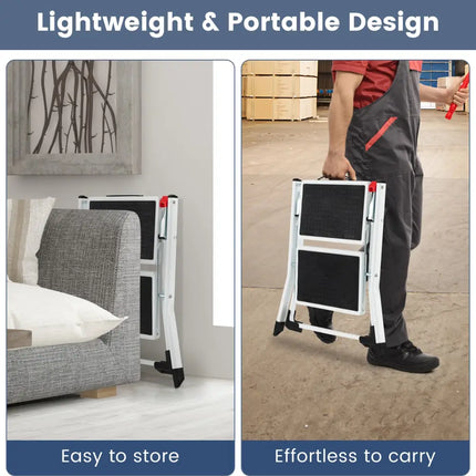 Folding 2 Step Ladder wiht Anti-Slip Pedal and Large Foot Pads-Black & White - Black & White - Ladders