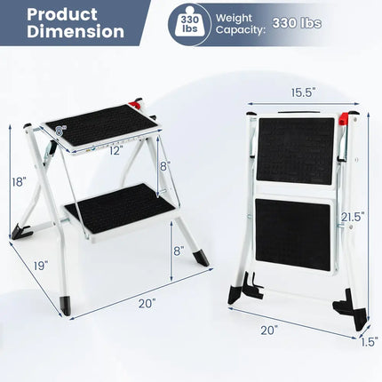 Folding 2 Step Ladder wiht Anti-Slip Pedal and Large Foot Pads-Black & White - Black & White - Ladders