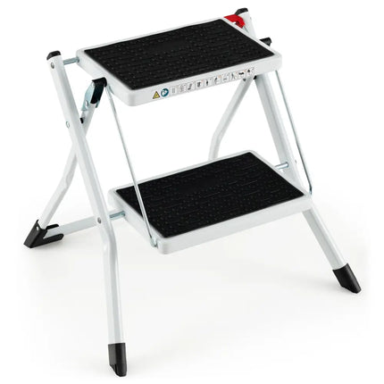 Folding 2 Step Ladder wiht Anti-Slip Pedal and Large Foot Pads-Black & White - Black & White - Ladders