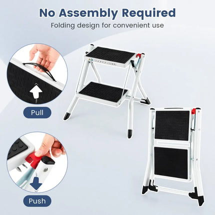 Folding 2 Step Ladder wiht Anti-Slip Pedal and Large Foot Pads-Black & White - Black & White - Ladders