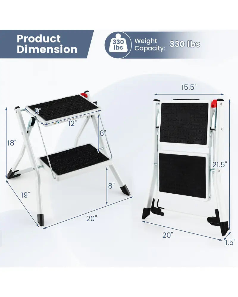 Folding 2 Step Ladder wiht Anti-Slip Pedal and Large Foot Pads-Black & White - Black & White - Ladders