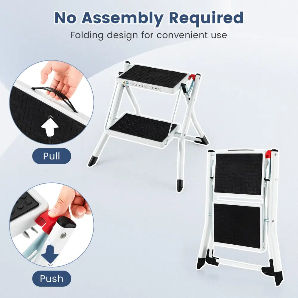 Folding 2 Step Ladder wiht Anti-Slip Pedal and Large Foot Pads-Black & White - Black & White - Ladders
