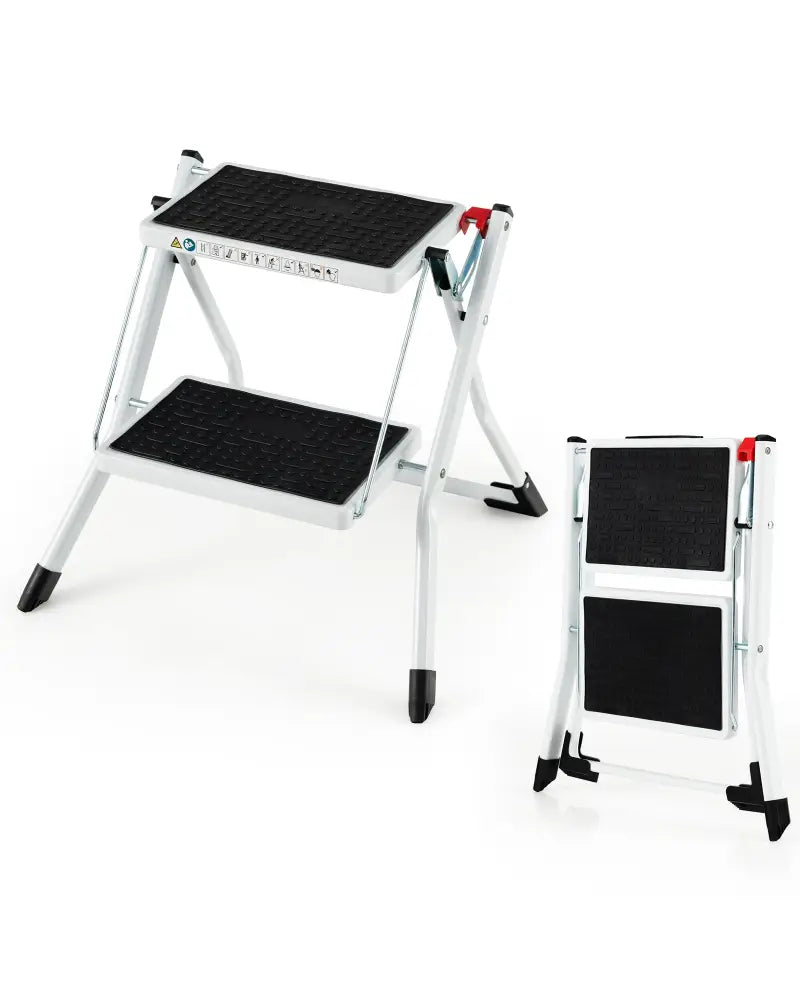 Folding 2 Step Ladder wiht Anti-Slip Pedal and Large Foot Pads-Black & White - Black & White - Ladders