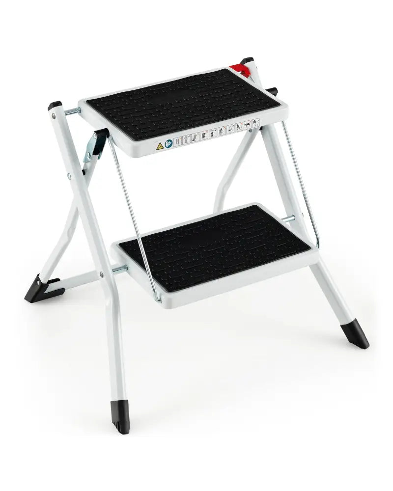 Folding 2 Step Ladder wiht Anti-Slip Pedal and Large Foot Pads-Black & White - Black & White - Ladders