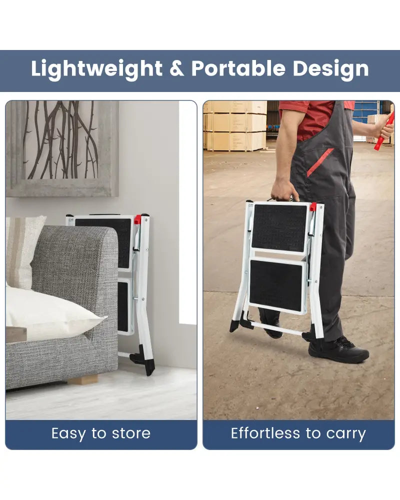 Folding 2 Step Ladder wiht Anti-Slip Pedal and Large Foot Pads-Black & White - Black & White - Ladders