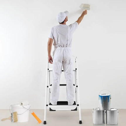 Folding 3-Step Ladder with Handgrip and Anti-Slip Platform - White - Ladders