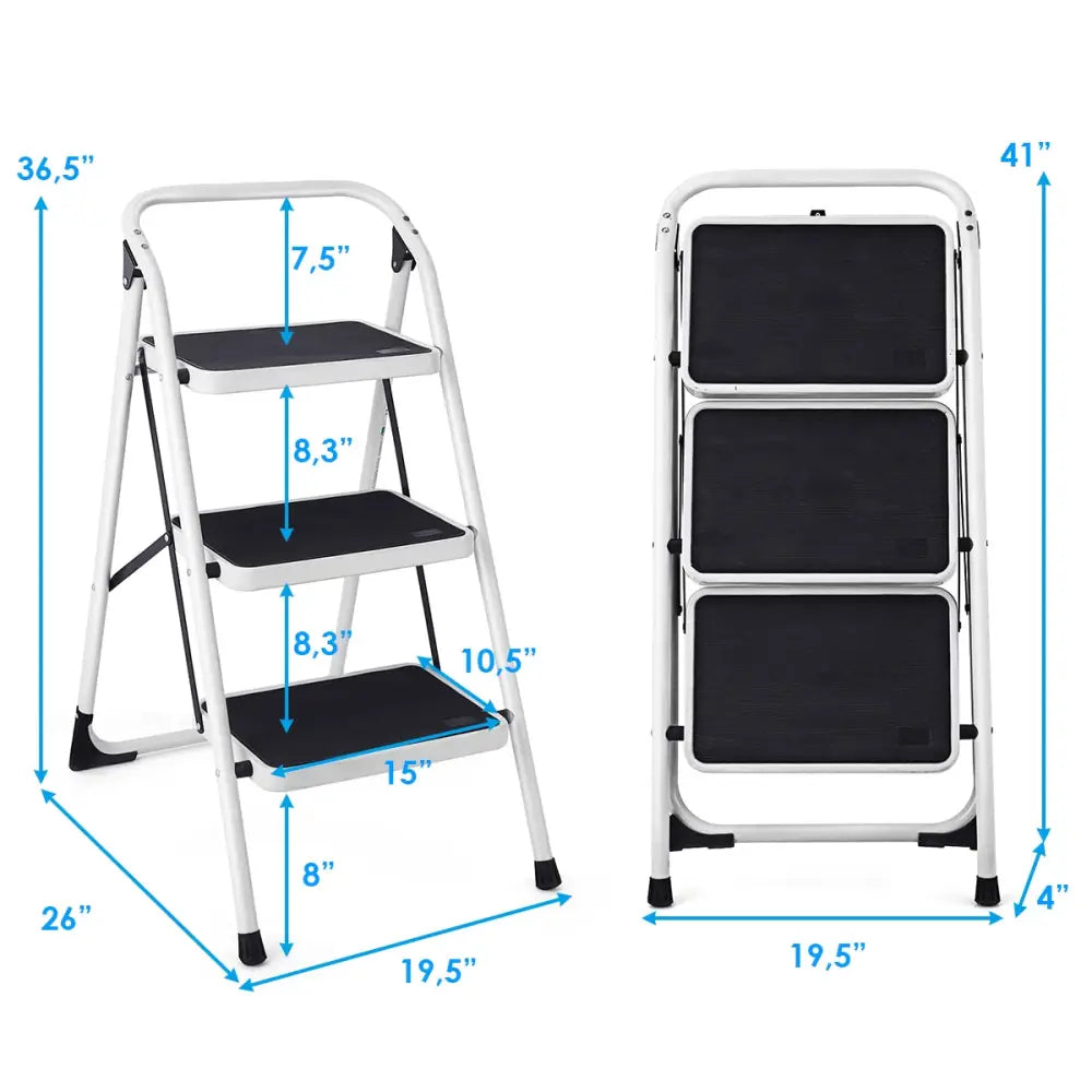 Folding 3-Step Ladder with Handgrip and Anti-Slip Platform - White - Ladders