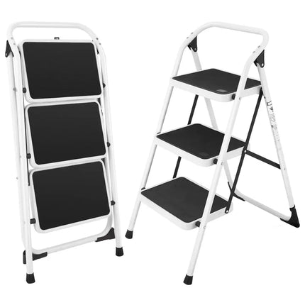 Folding 3-Step Ladder with Handgrip and Anti-Slip Platform - White - Ladders