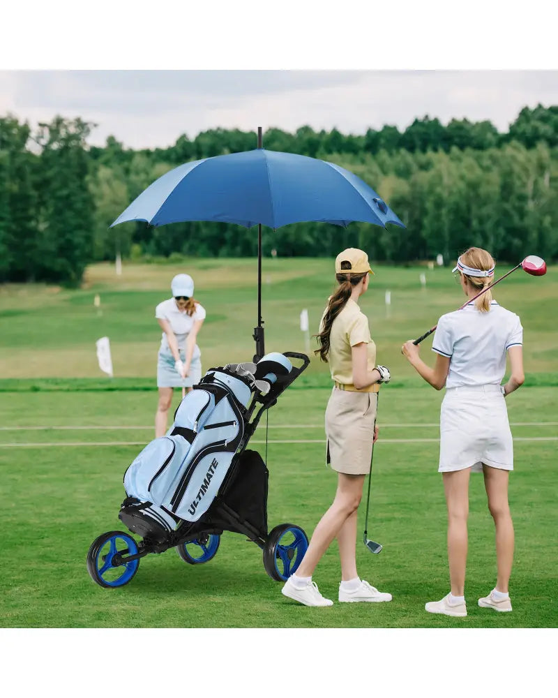 Folding 3 Wheels Golf Push Cart with Bag Scoreboard Adjustable Handle-Blue - Blue - Golf