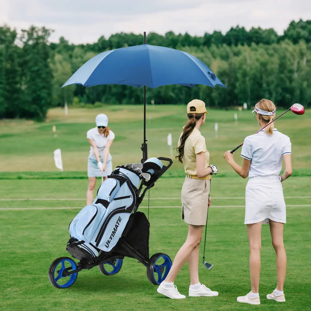 Folding 3 Wheels Golf Push Cart with Bag Scoreboard Adjustable Handle-Blue - Blue - Golf