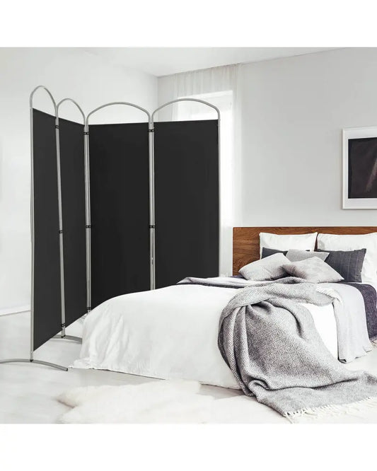 Folding 4-Panel Room Divider for Home Office Living Room-Black - Black - Room Dividers